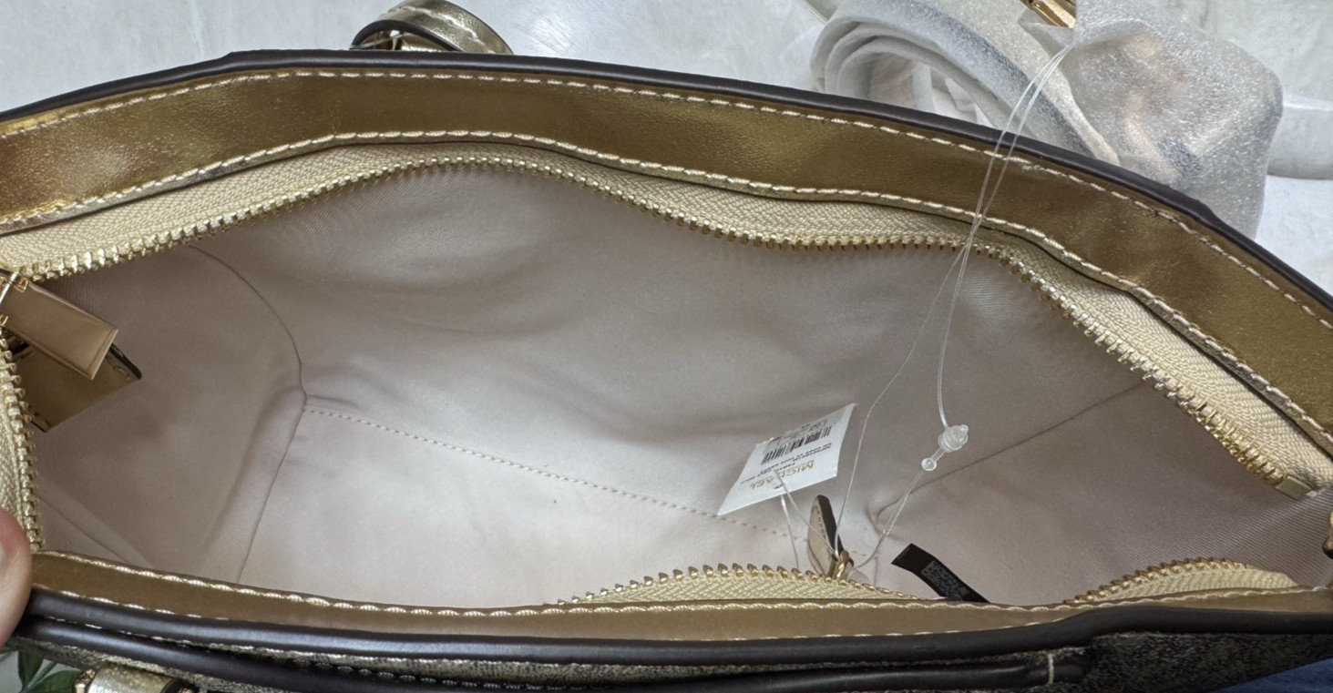 NWT Michael Kors Logo Metallic Gold Taryn Small Convertible Crossbody Tote Bag