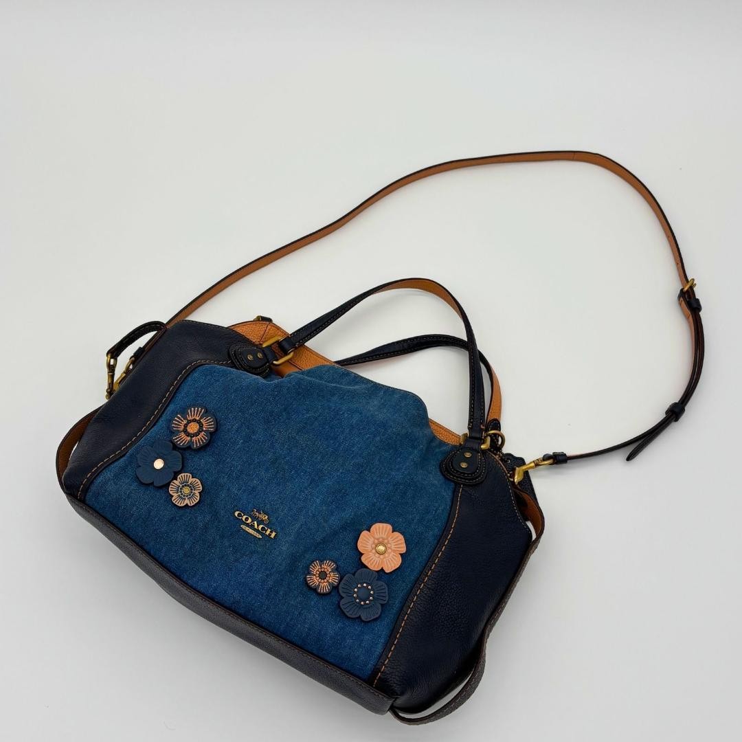 Excellent Condition COACH Edie Denim Floral 2way Shoulder Bag