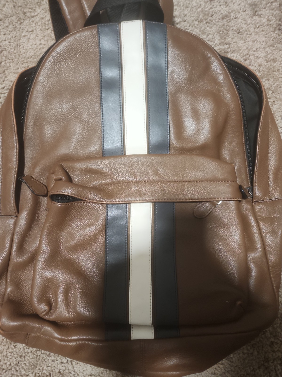 COACH Houston Backpack Charles Varsity Stripe Leather F23214