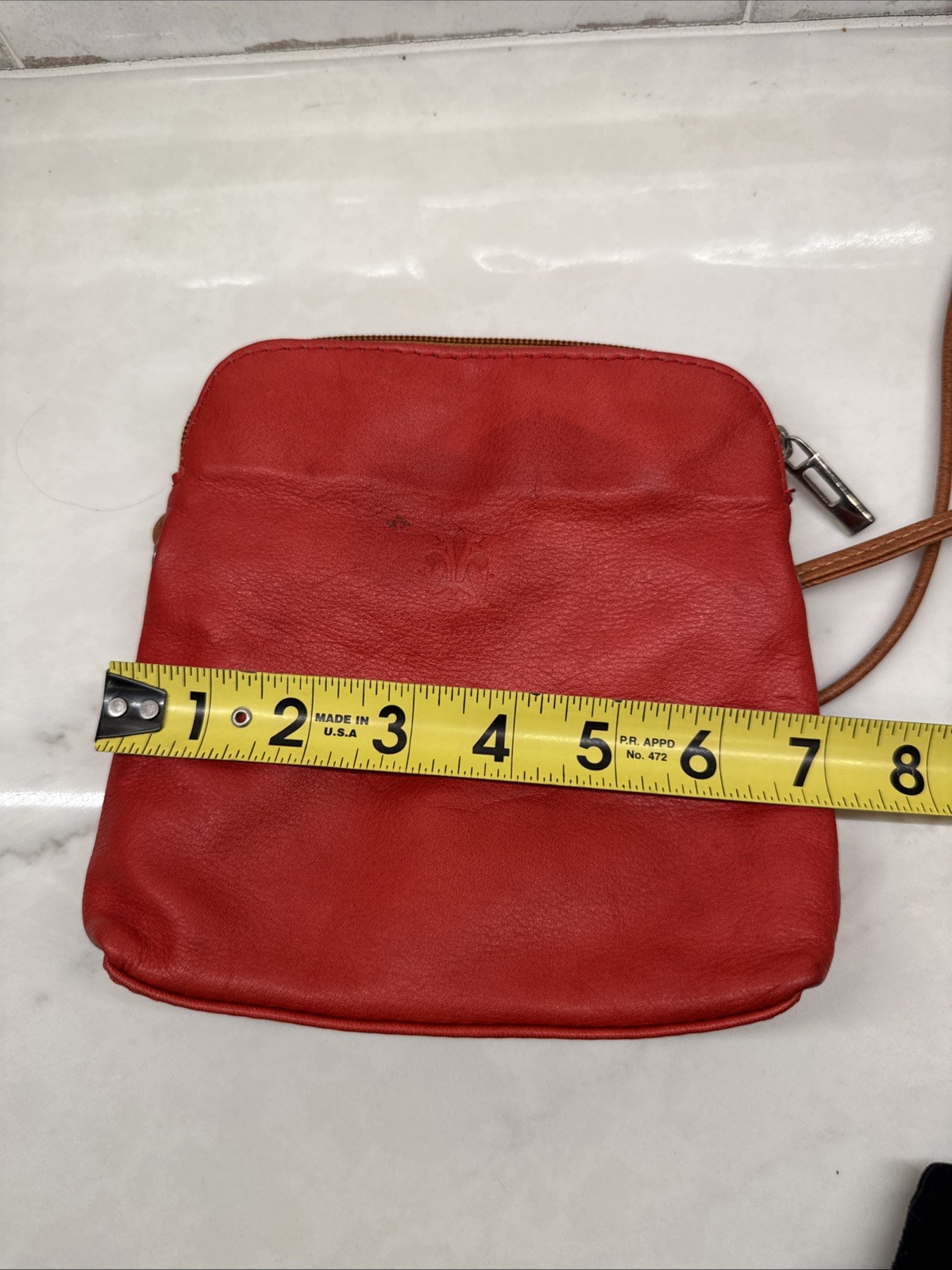 Small Red Leather Crossbody Purse With Brown Trim