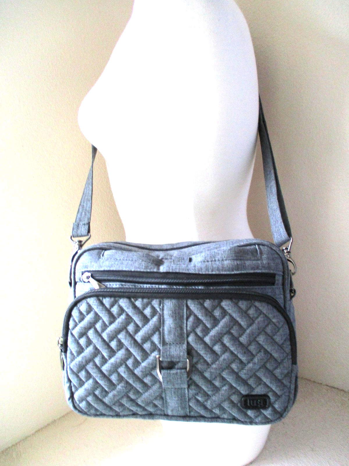 Lug Carousel XL Bag Purse Gray Quilted Crossbody Adjustable Shoulder Strap Trave