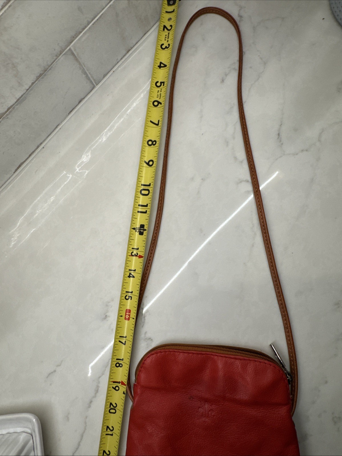 Small Red Leather Crossbody Purse With Brown Trim