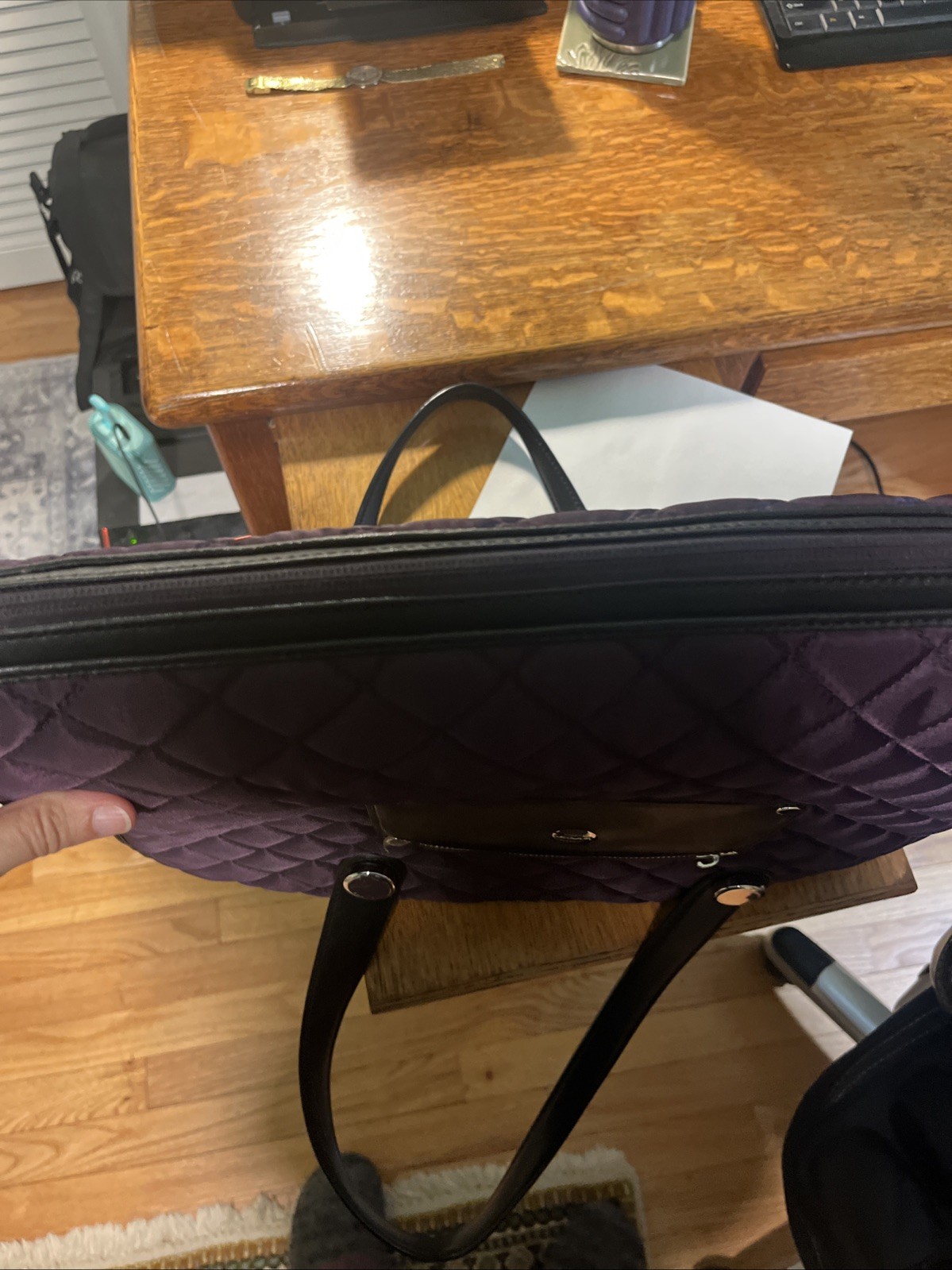 Knomo London Marina Quilted Tote Bag Purple Laptop Sleeve Expandable