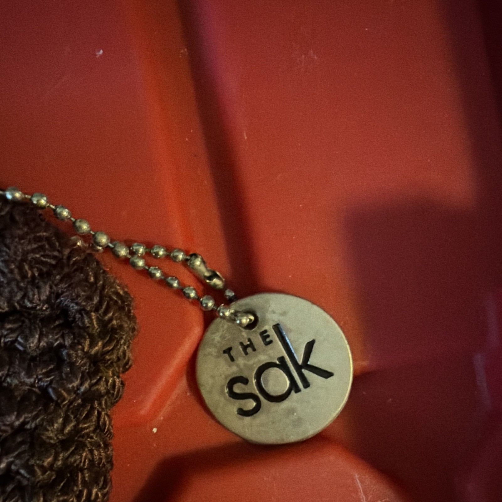The Sak Womens Brown Solid Crochet Shoulder Bag Zip Lined Pockets Charm