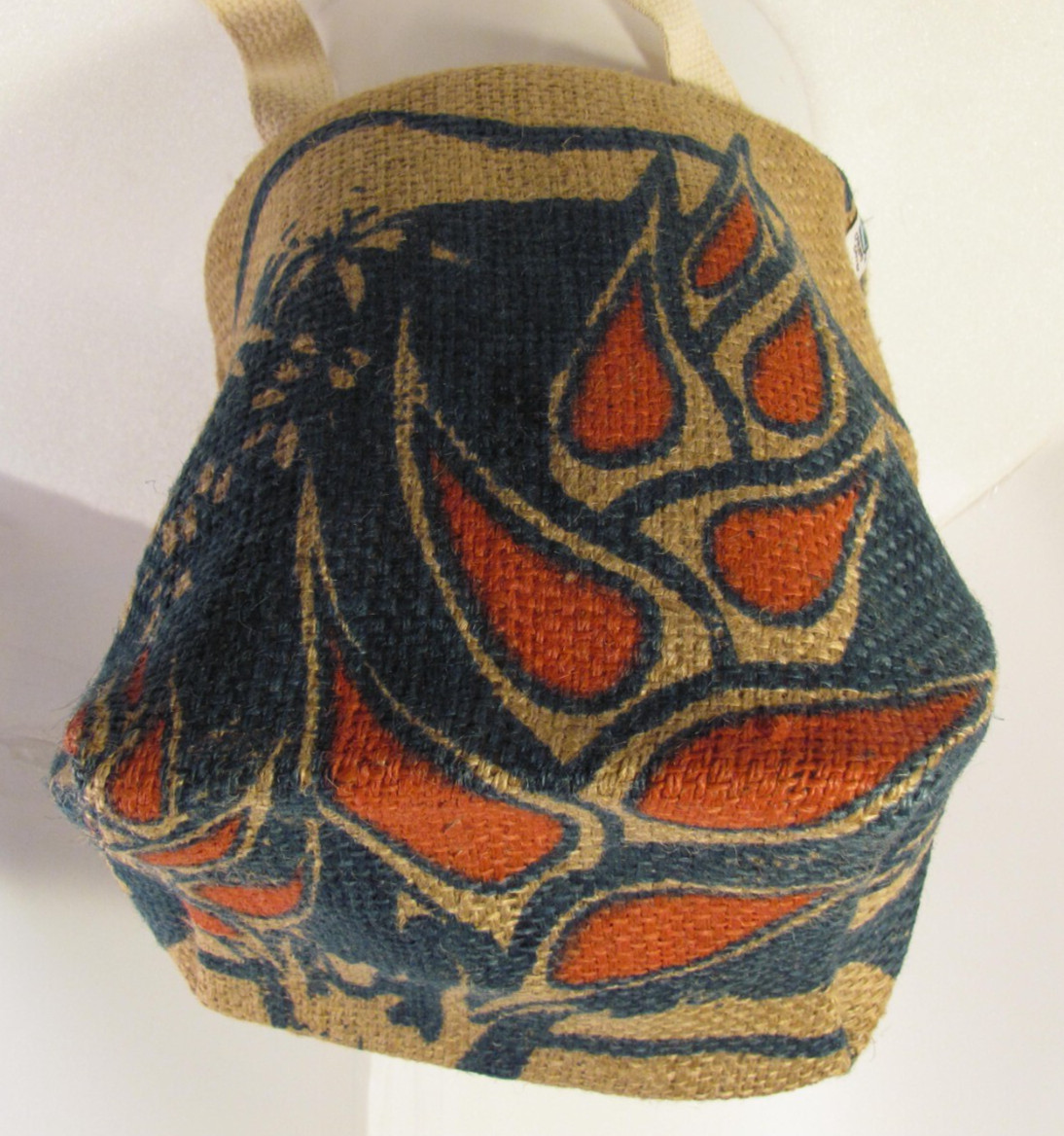 Caribou Coffee Burlap Sack Purse Womens 12 x 9 Blue Vtg Hand Book Beach Bean Bag