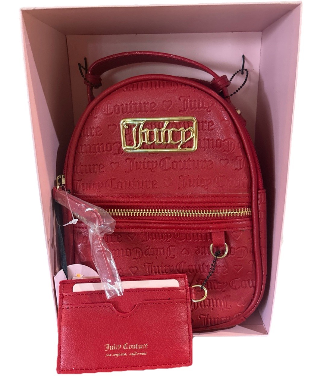 Juicy Couture Red Mini Backpack, Business Card Case Gift Set NEW