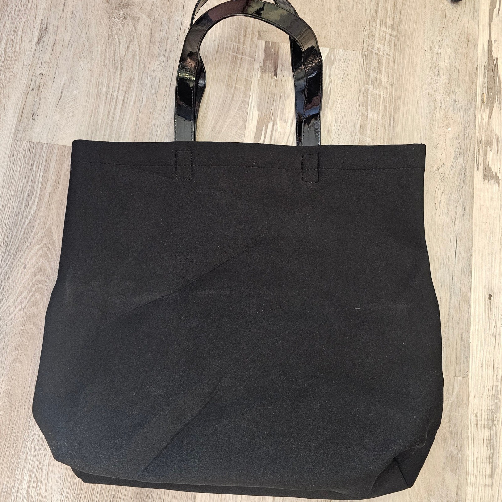 MAC Cosmetics Black Canvas Tote Bag Patent Handles Raised Logo Makeup Artist Bag