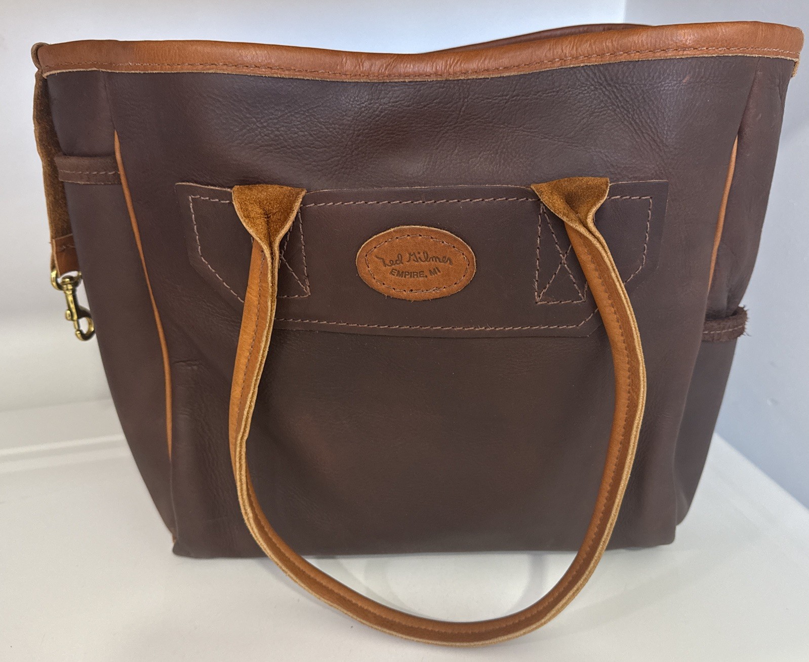 Ted Gilmer Brown Heavy Duty Thick Leather Large Tote Bag Pre Owned