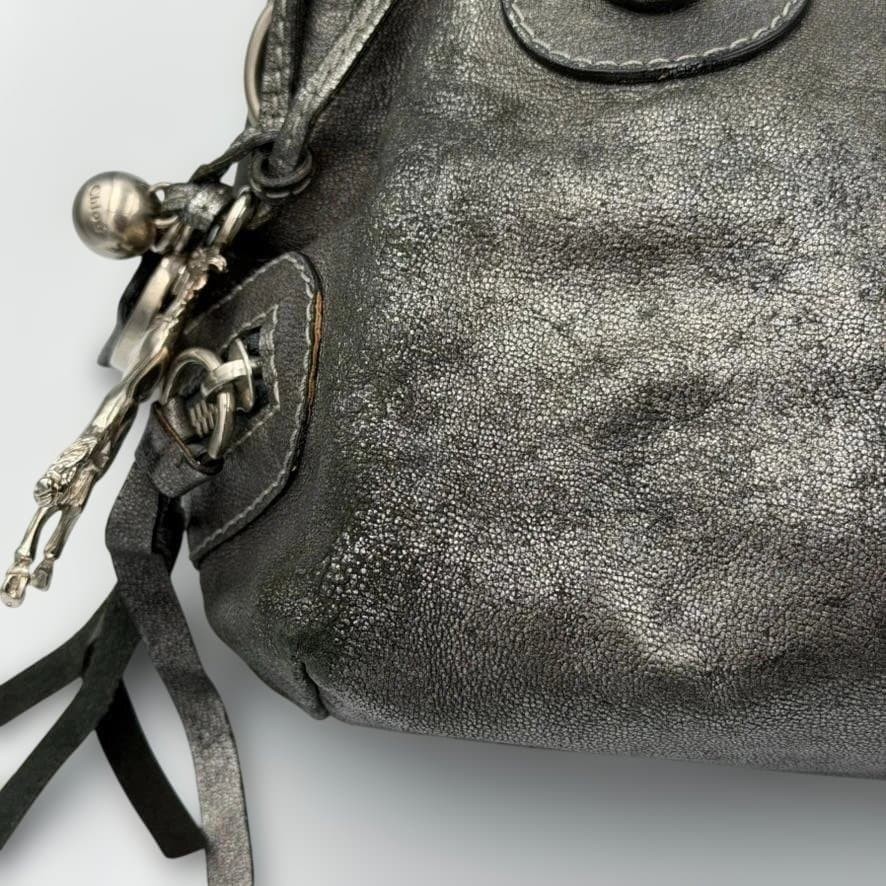 Chloe Kerala Silver Leather Shoulder Bag Rare Archive Y2K Womens Vintage Auth