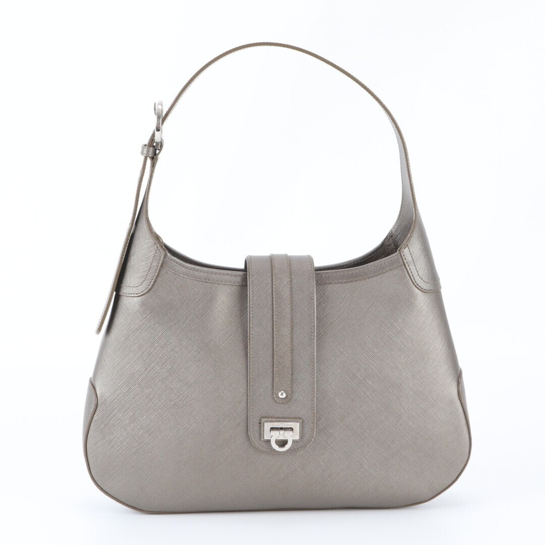Salvatore Ferragamo Gancini Leather Shoulder Bag Beige Gray AQ 21 7335 Italy