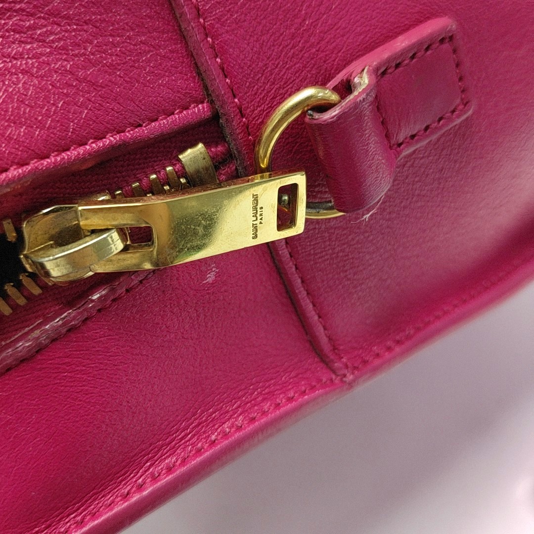 Saint Laurent Baby Cabas Hand Shoulder Bag Smooth Calfskin Leather Fuchsia Pink