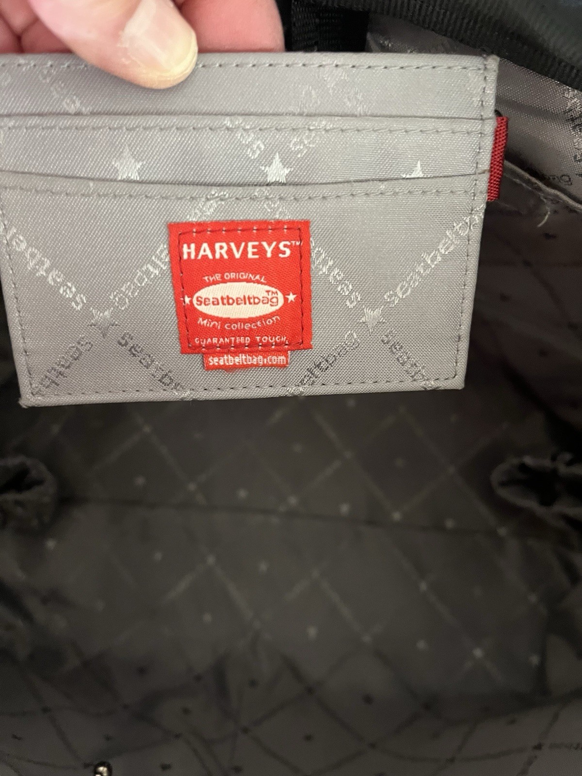 Harveys Seatbelt Black Shoulder Bag, Zip Top, Detachable Strap, Pockets