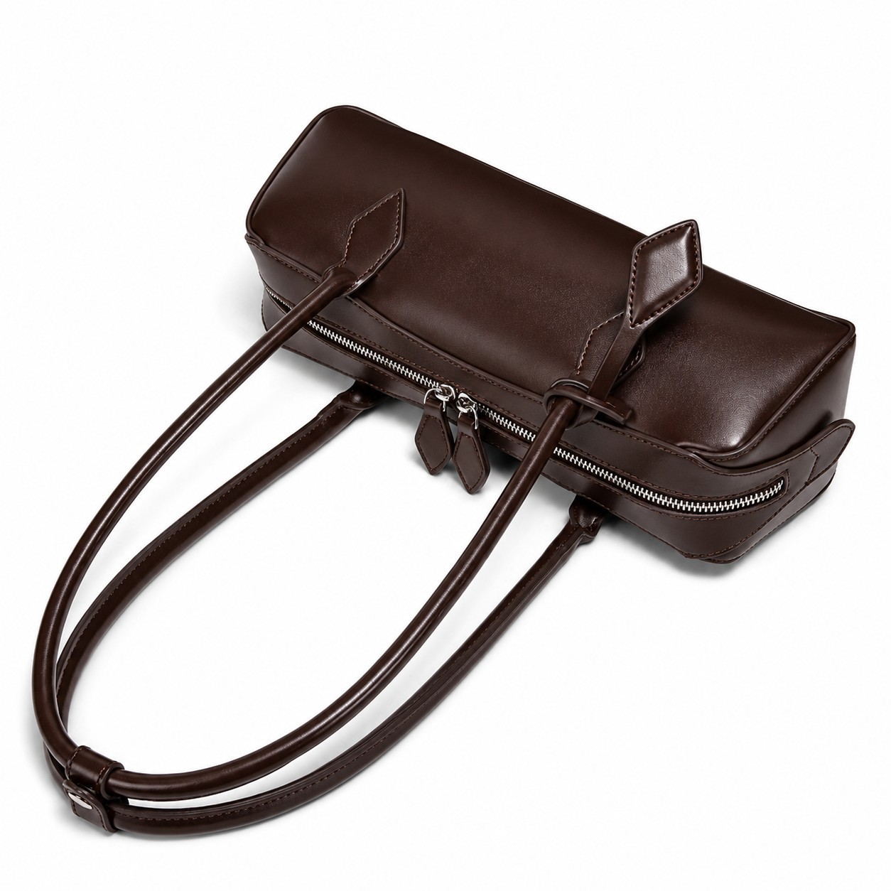 TRENDY East-West Shoulder Bag Brown Minimalist Long Handle Handbag