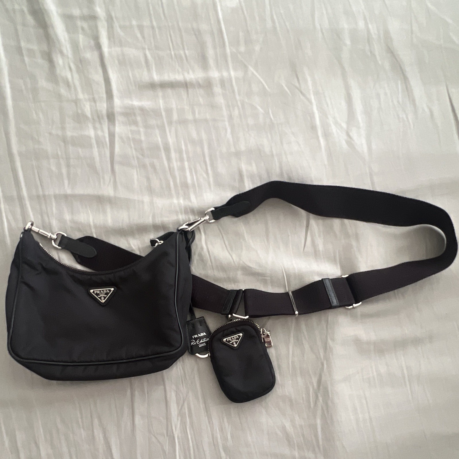 PRADA Re-Edition2005 Re-Nylon Black Small Shoulder Bag Zip w/ Pouch NO CHAIN