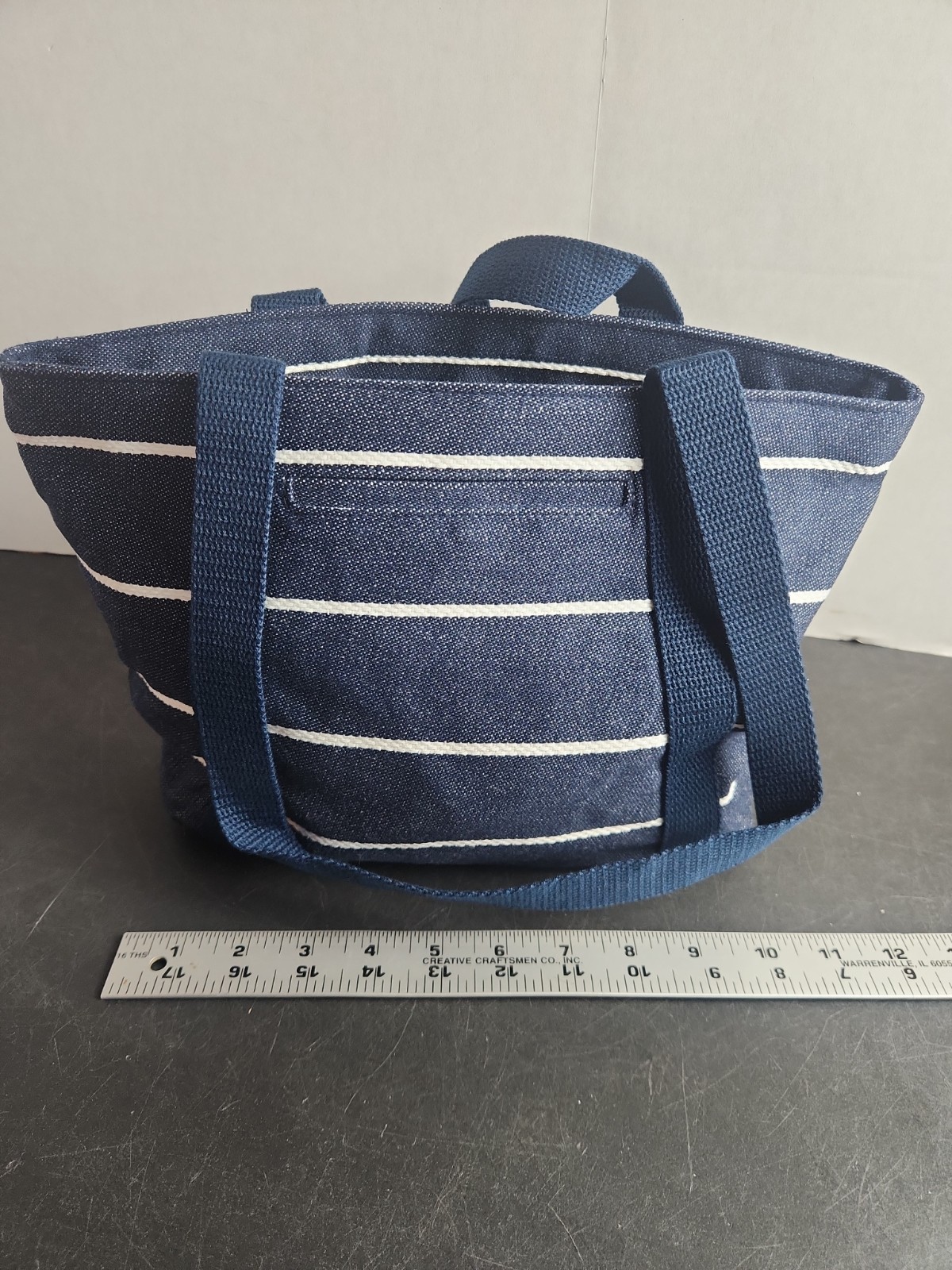 Thirty One Classic Day Bag in Navy Wide Stripe
