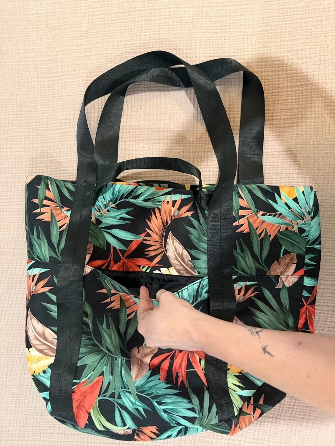 Shade & Shore Tropical Leaf Print Zippered Tote Bag