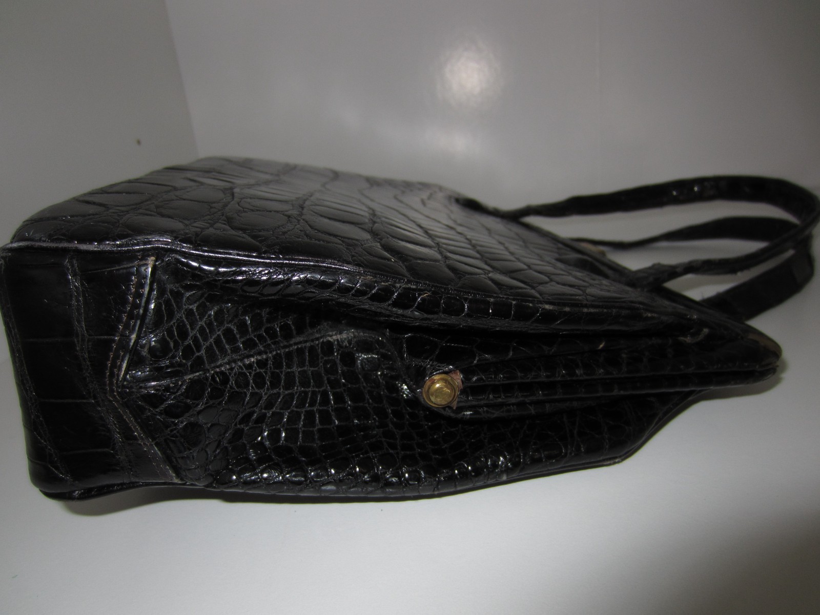 50s VINTAGE PRADO MEXICO BLACK ALLEGATOR LEATHER PURSE/ HANDBAG
