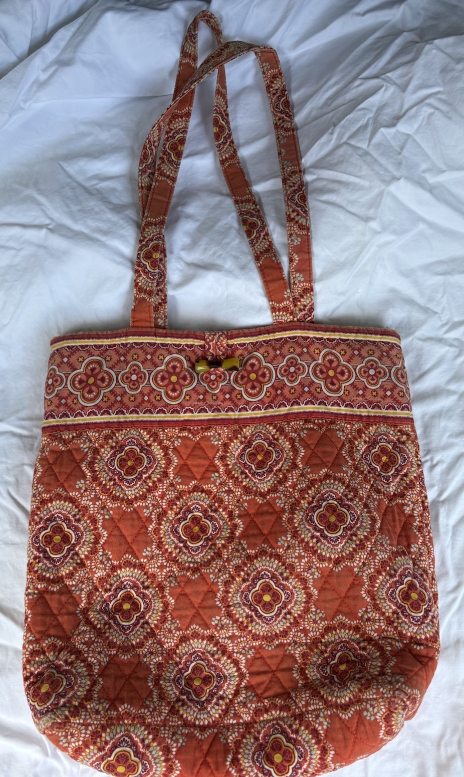 Vera Bradley Quilted Floral Shoulder Tote Bag Orange Light Blue Lining Women