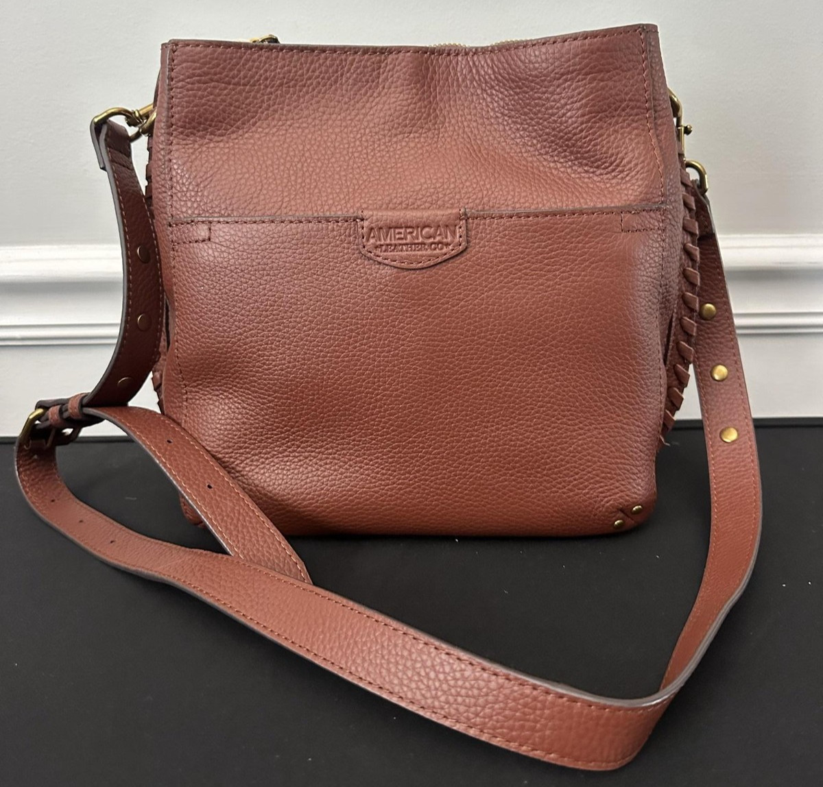 American Leather Co Luca Triple Entry Crossbody Bag Womens Medium Brandy Leather