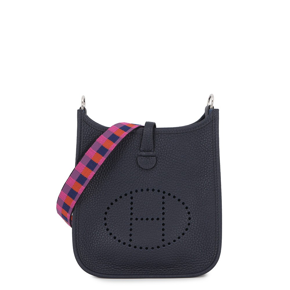 HERMES Evelyne Amazon Long Maxi Quadrille Size TPM Taurillon Clemence Blue Nuit