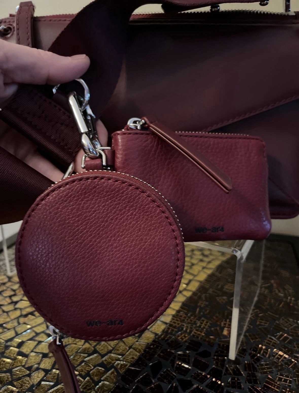 WE-AR4 The Envelope Crossbody Shoulder Bag Leather Misty Merlot 2 Zip Pouches