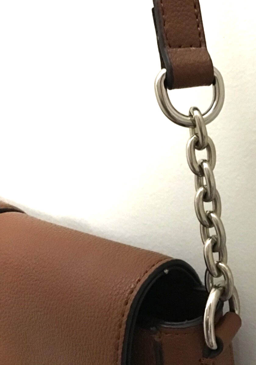 Chaps Women’s Purse Cognac Compact- 5.5×9” Shoulder Strap Silver-toned Accents