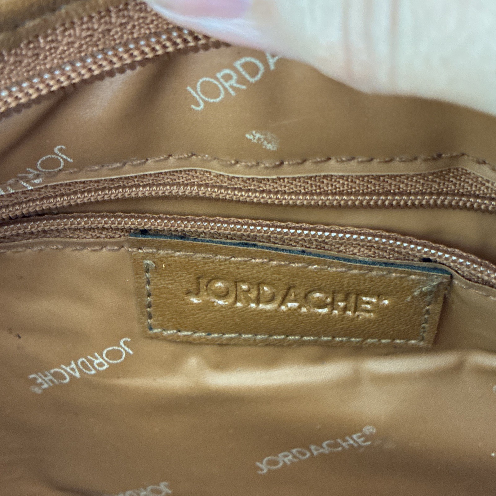 VTG Jordache brown tan satchel with travel tags