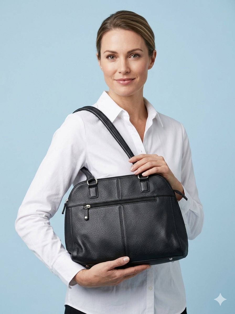 NEW TIGNGANELLO Genuine Leather Multiple Compartments Shoulder Bag Black