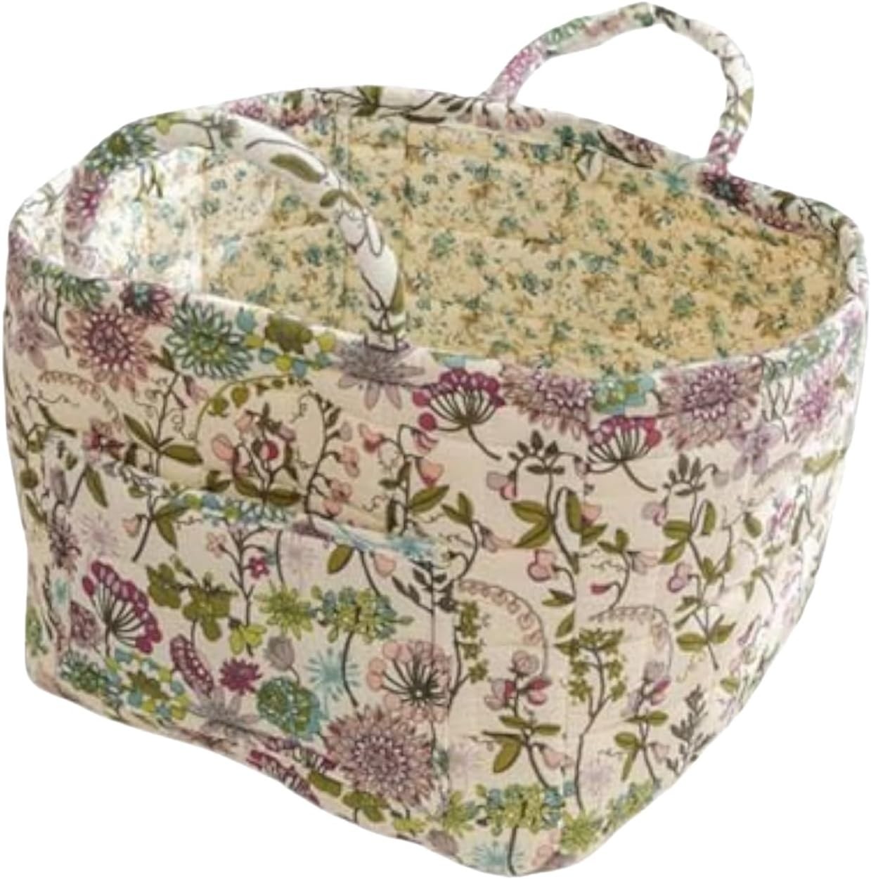 Boho Fabric Storage Basket, Square-Shaped Tote Bag with Compartments