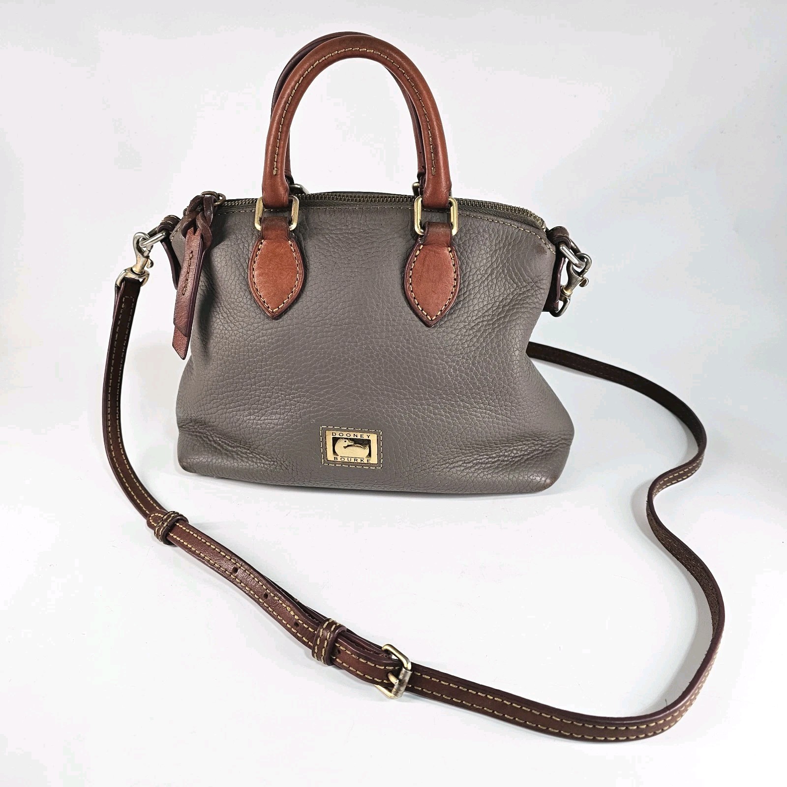 Dooney & Bourke Small Dillen Crossbody Satchel Gray Tan Vachetta Leather Travel