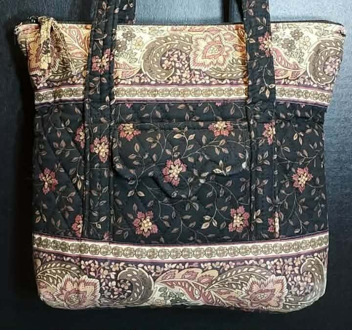 Vintage Vera Bradley Black Walnut Small Tote Retired Quilted Floral Zip Handbag