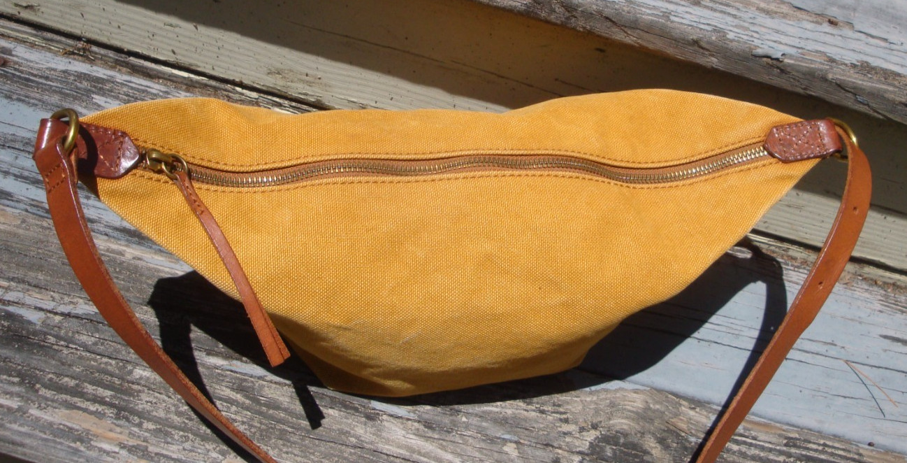 MADEWELL Canvas Leather Sling Bag Gold Acorn Brown Shoulderbag Boho Hobo Purse