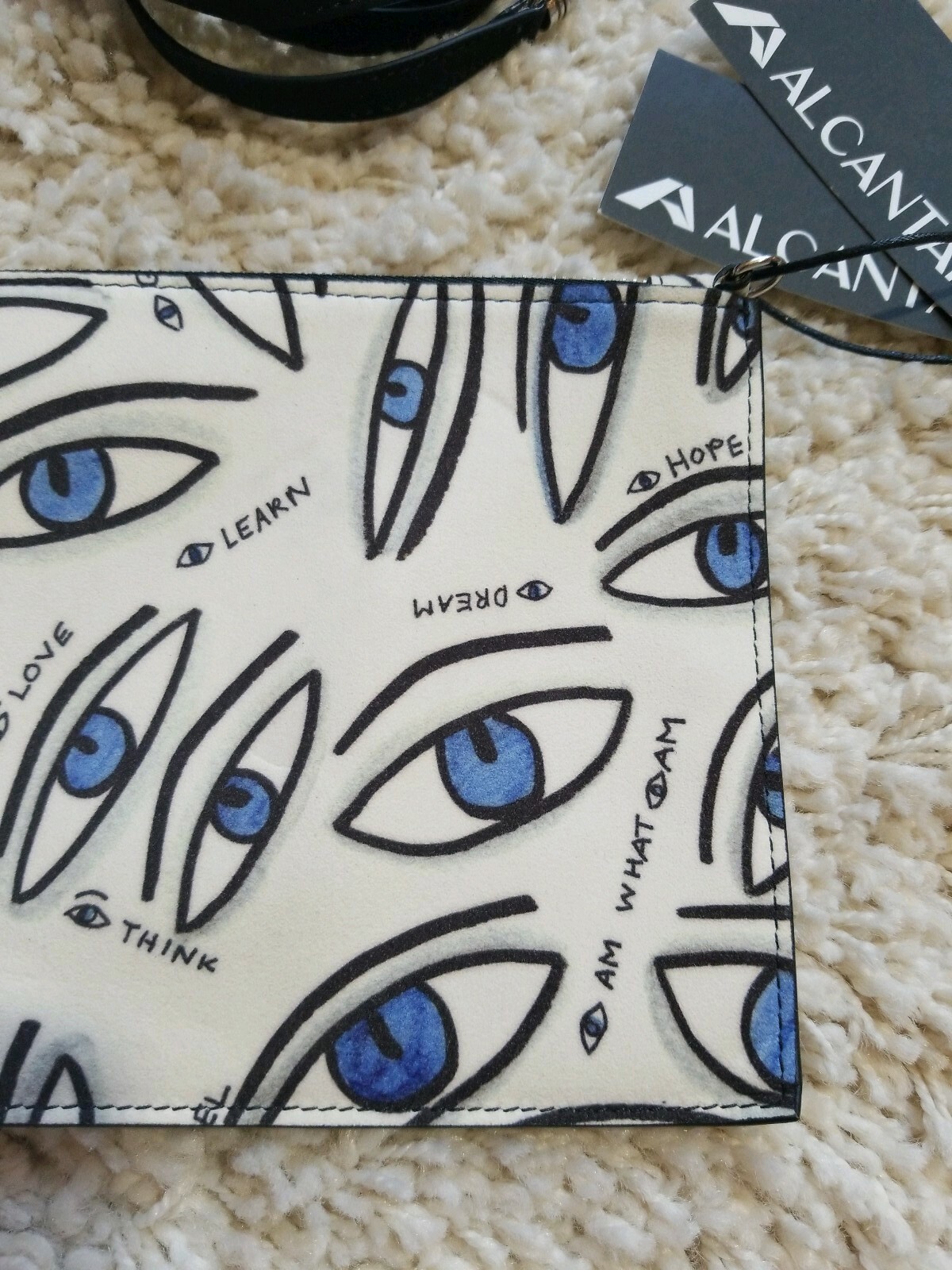NWT Unique Alcantara Eye Love Learn Clutch Purse Handbag Cosmetic Bag Suede?