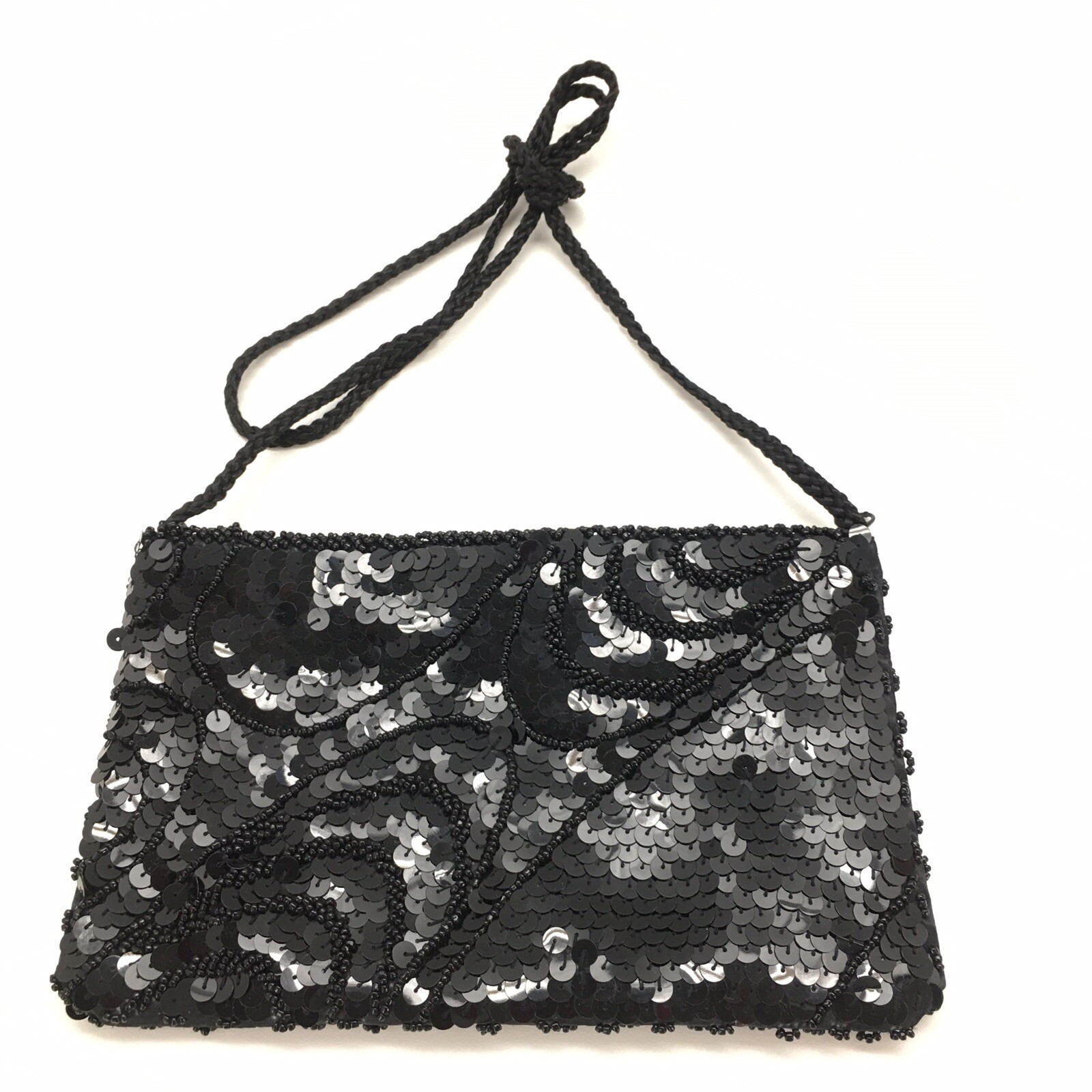 Event purse Zipper Top Bead and sparkle Black sequins Club wear Evening Clutch