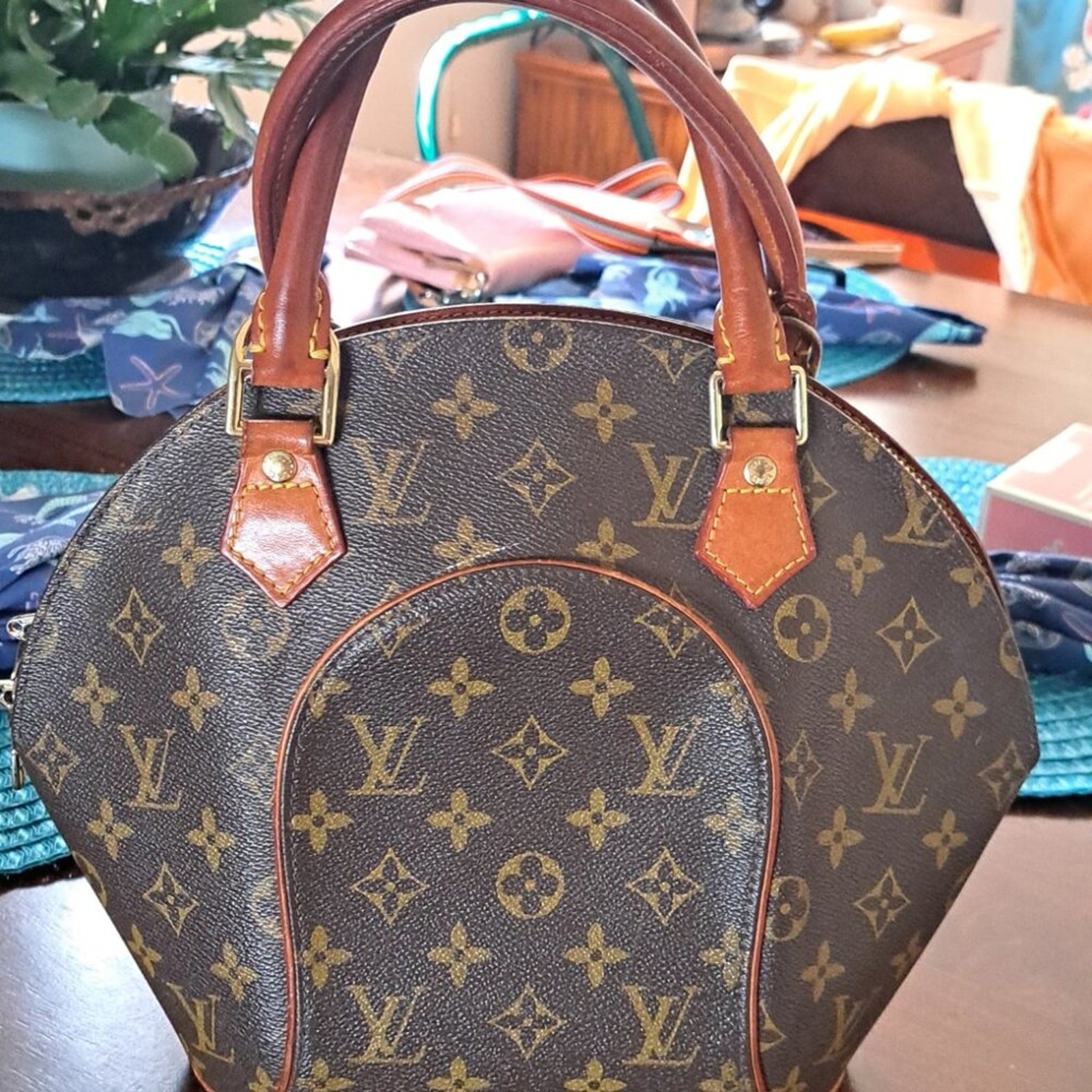 Louis Vuitton Ellipse Brown and Tan Hand Bag-EUC Plus-Padlock/Key
