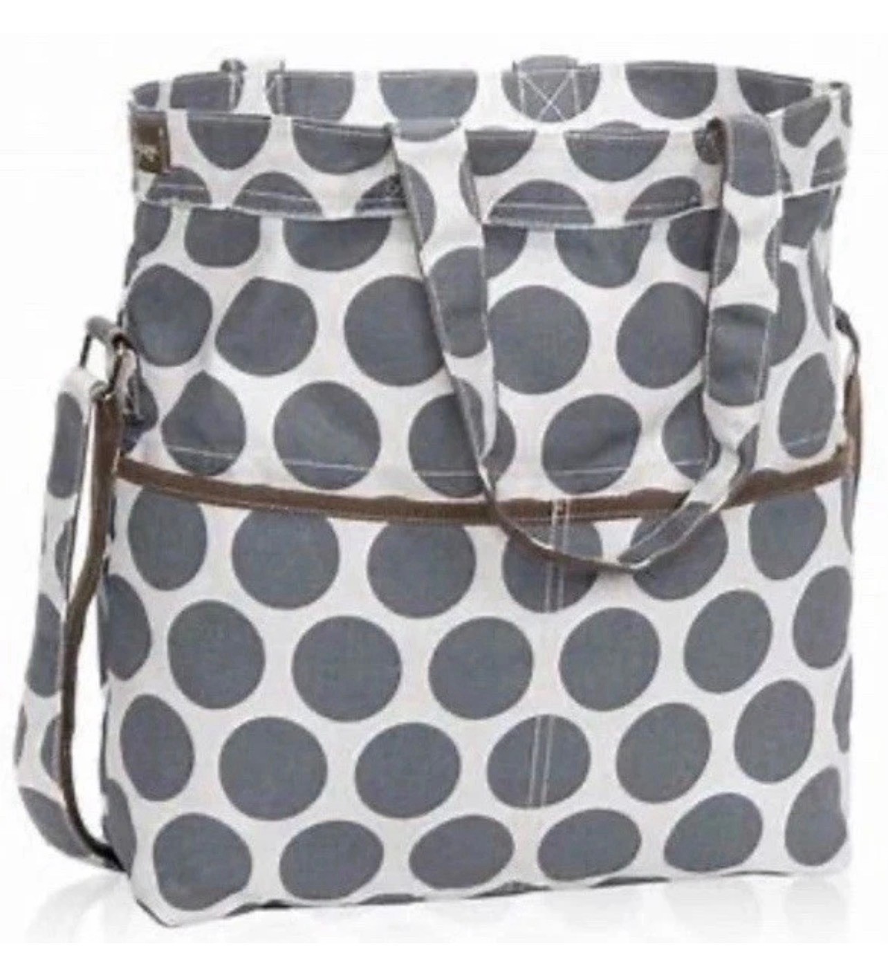 NEW Thirty One 31 Retro Metro Fold Over Tote Gray Mod Dot Crossbody Bag