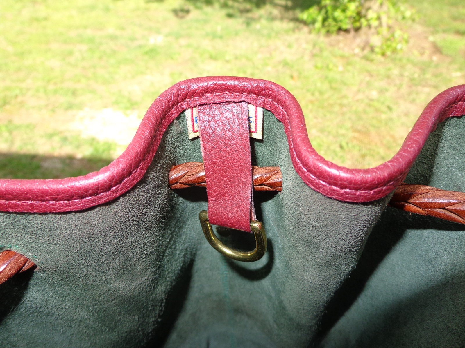 Vintage Dooney And Bourke Teton Bucket Bag Hunter Green Camel Trim Leather USA