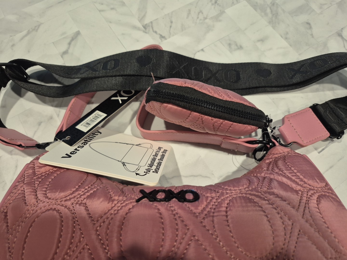 xoxo purse Pink Crossbody Bag Strap XO Quilted With Coin Purse NWT New