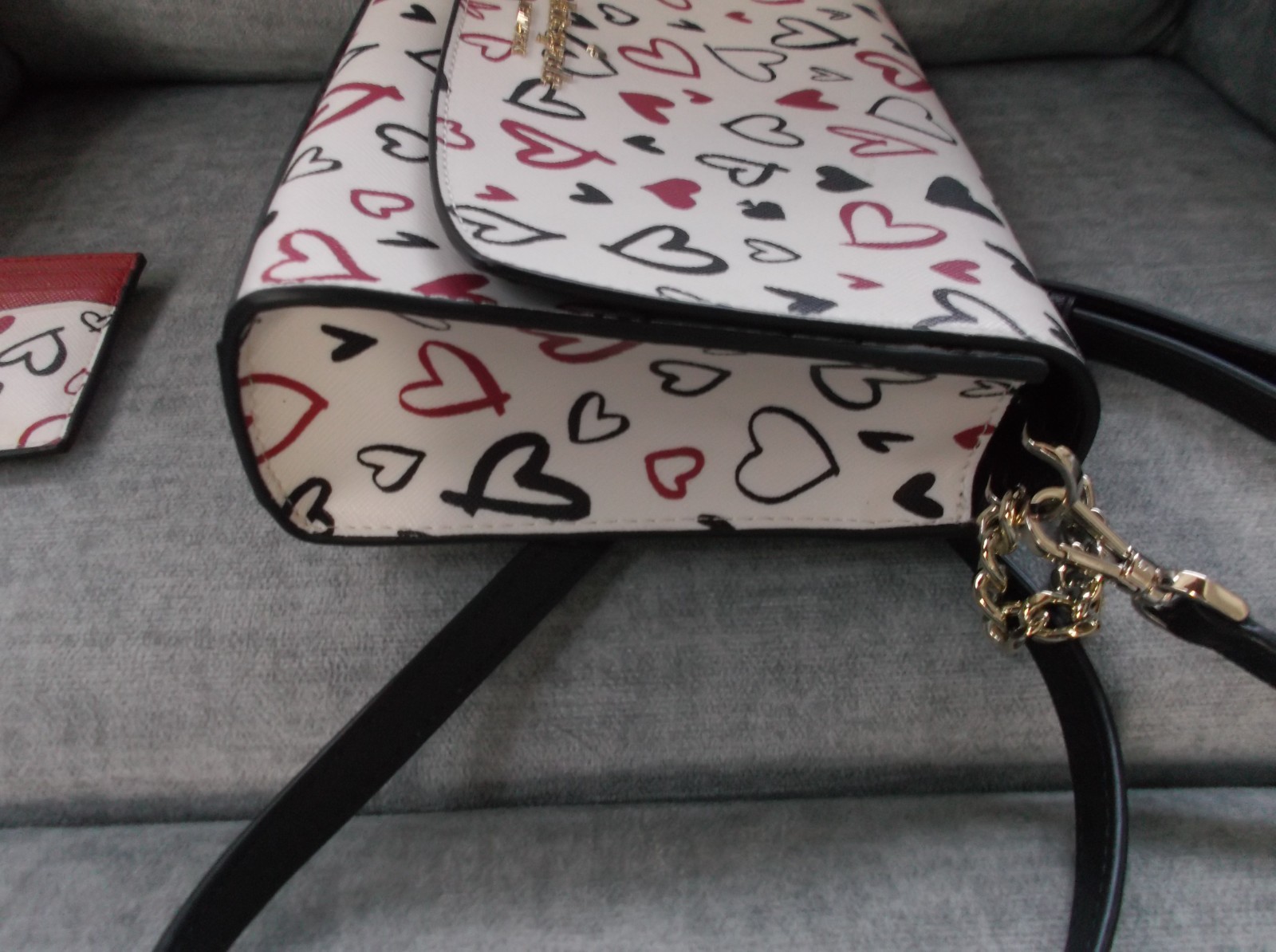Kate Spade Stacie Red Black White Crossbody Hearts PVC Leather w/Card Carrier