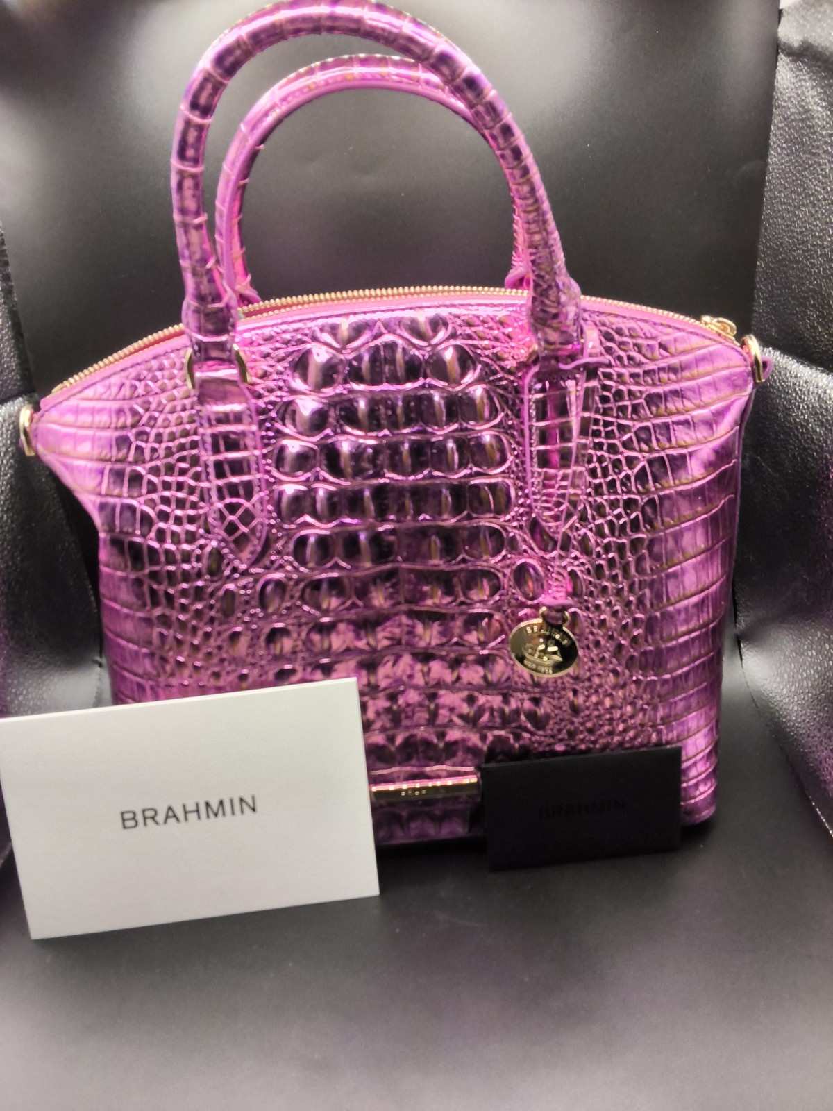 NWT Brahmin Duxbury Opera Melbourne Satchel Bright Hot Metallic Pink Purple