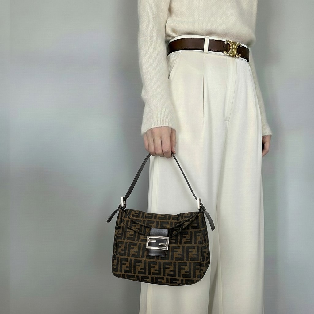 FENDI Mamma Baguette Zucca Handbag Brown Canvas