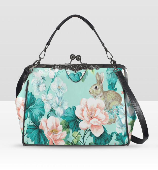 Spring Bunny Rabbit Garden Flowers Shoulder Cross Body Bag Satchel Mother’s Day