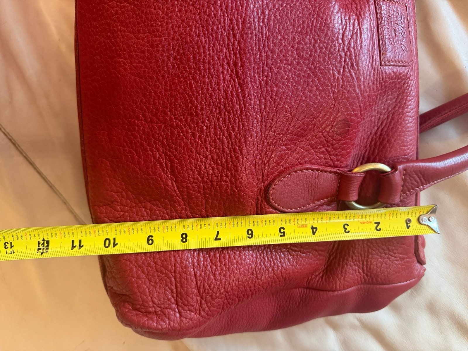 Sofia C Made in Italy Red Pebbled Leather Satchel Handbag