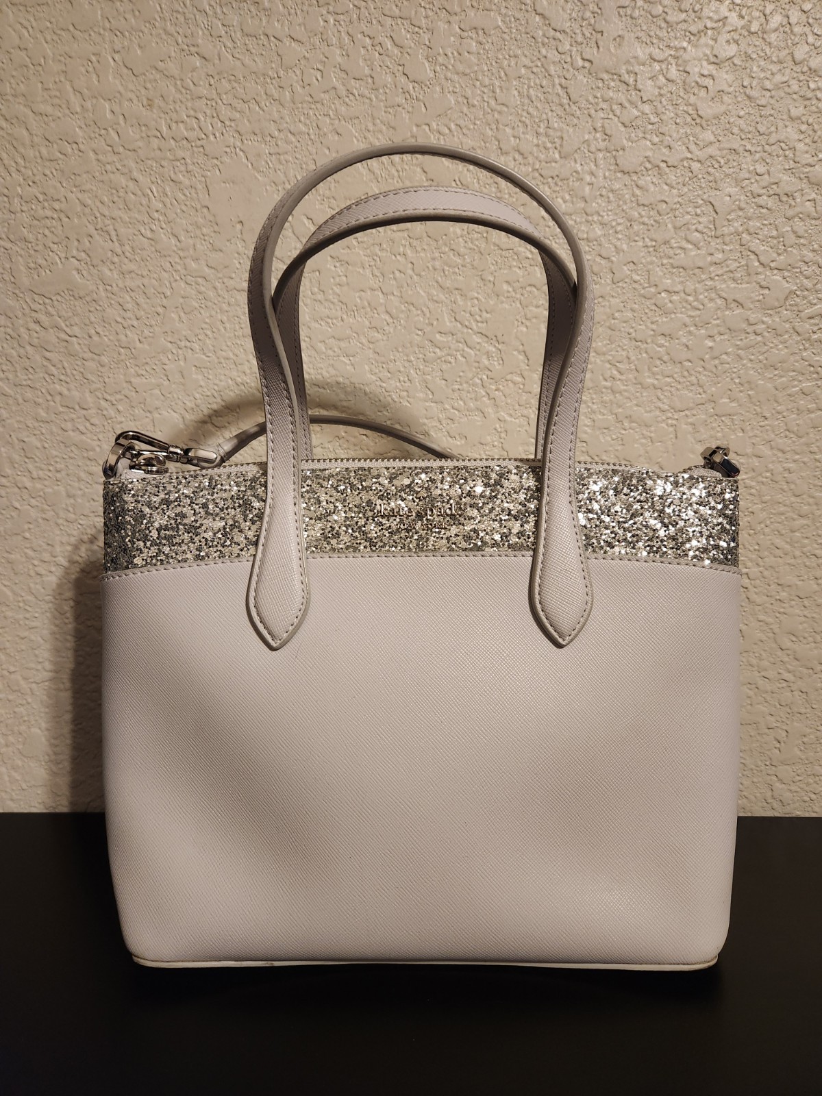 Kate Spade Flash Glitter Satchel Crossbody Bag Light Grey See Pics For Condition