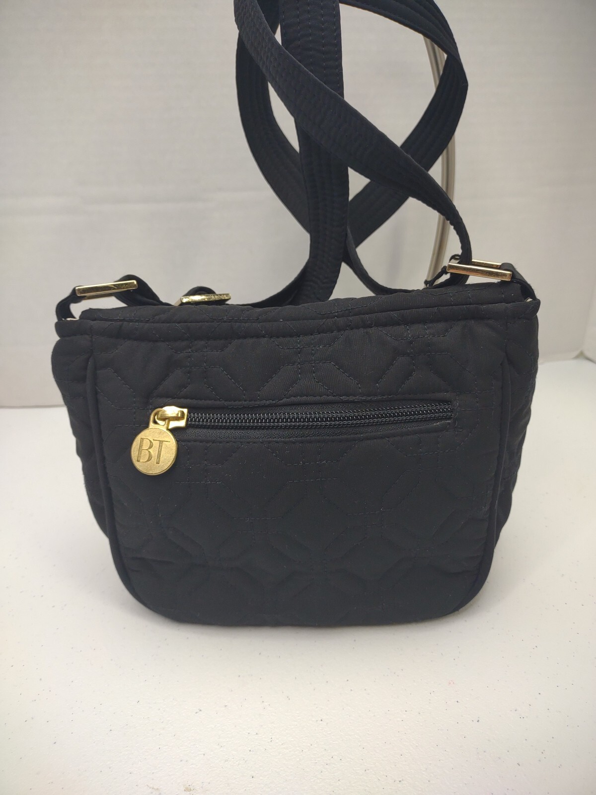 Bella Taylor Quilted Small Evening 3 Pocket Purse Double Straps Black 9“ X 6“