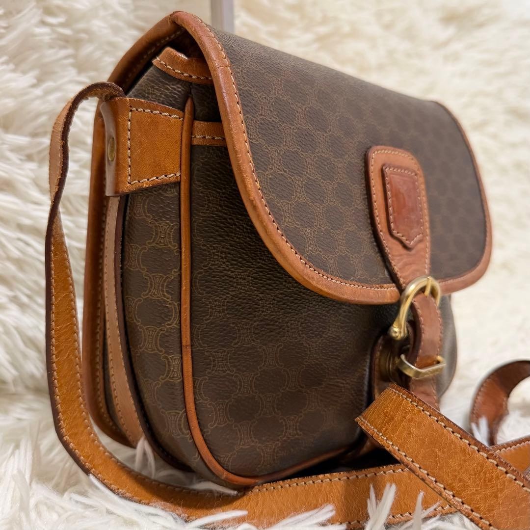 Celine Triomphe Macadam Shoulder Bag PVC Leather Brown Rare Vintage Classic