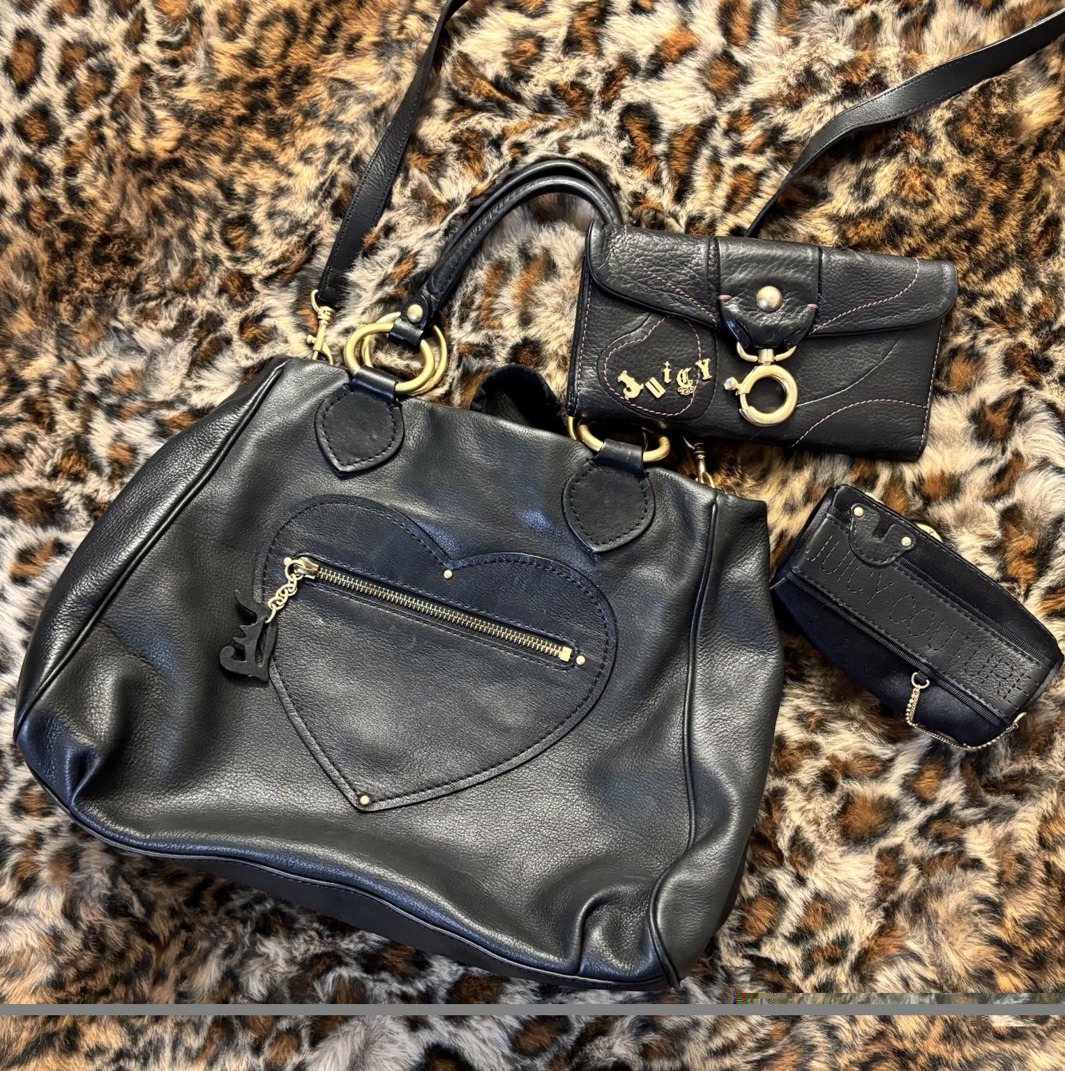Vintage Juicy Couture Black Leather Heart Purse And Wallet