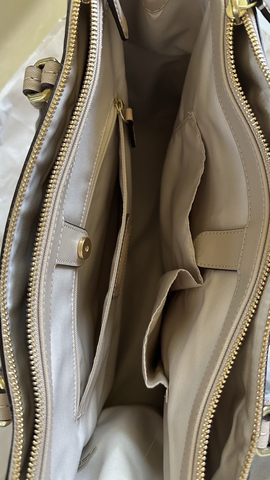 Coach Peyton Leather Jordan Double Zip Carryall Shoulder Bag Beige