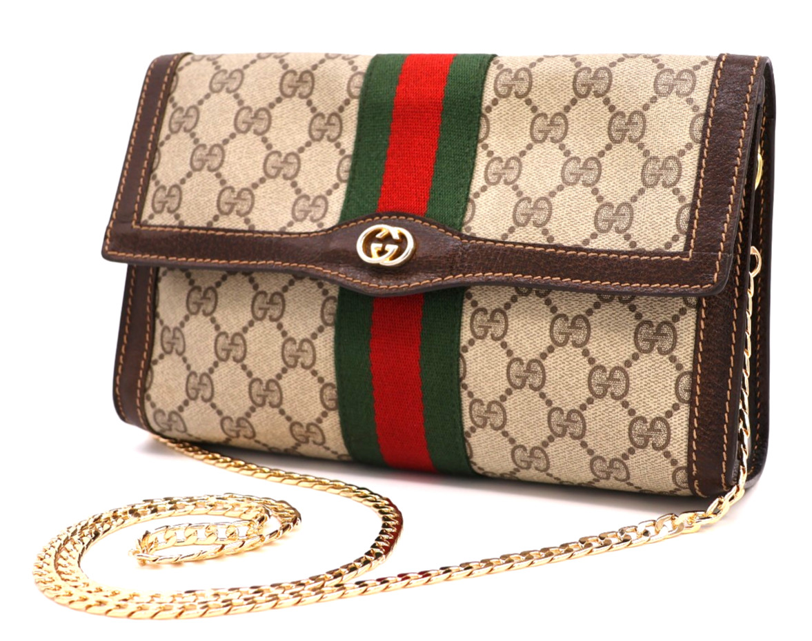 GUCCI VINTAGE Web Stripe Shoulder Bag GG Supreme Brown Classic Authentic