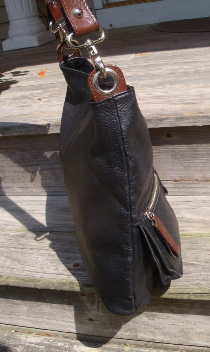 TANO Black Leather Large Hobo Handbag Tote Lightweight Boho Biker Hippie Brown